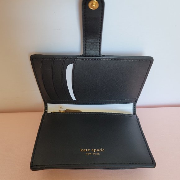 KATE SPADE Hudson SMALL Posh Plaid Embossed Pebbled Leather Bifold Wallet-Black⭐ - Picture 10 of 15